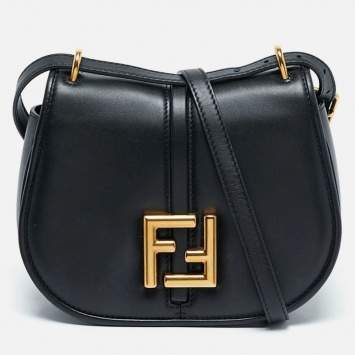 Pre Owned Fendi Black Leather Small C'Mon Flap Shoulder Bag