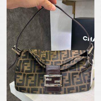 Pre Owned Fendi Canvas Zucca Medium Double Flap Bag