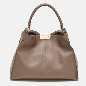 Pre Owned Fendi Brown Leather Large X Lite Peekaboo Top Handle Bag