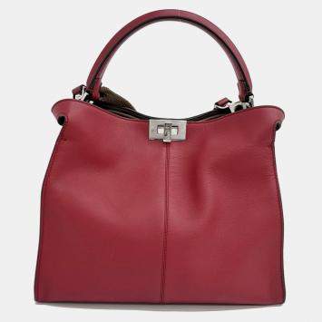 Pre Owned Fendi Red Leather Peekaboo XLite Medium Bag