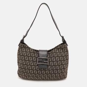 Pre Owned Fendi Tobacco Zucchino Canvas and Leather Shoulder Bag