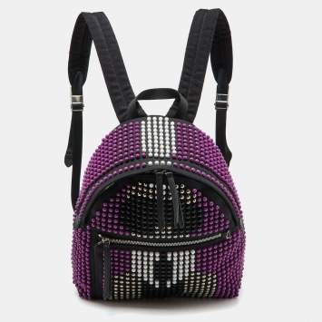 Pre Owned Fendi Black/Purple Nylon Karl Beaded Backpack