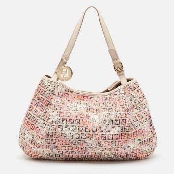 Pre Owned Fendi Multicolor Zucchino Fabric and Leather Charm Shoulder Bag