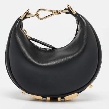 Pre Owned Fendi Black Leather Nano Fendigraphy Hobo