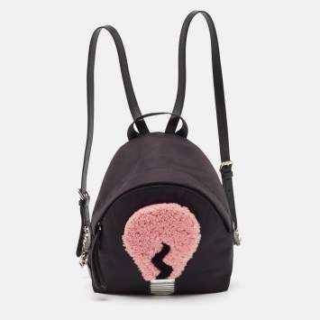 Pre Owned Fendi Black Nylon and Shearling Mini Dolce Lightbulb Backpack