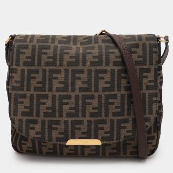 Pre Owned Fendi Tobacco Zucca Canvas Flap Crossbody Bag