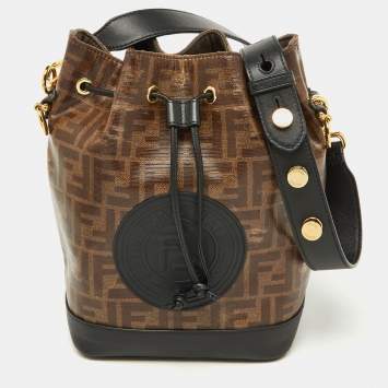 Pre Owned Fendi Tobacco/Black Zucca Coated Canvas and Leather Mon Tresor Grande Bucket Bag
