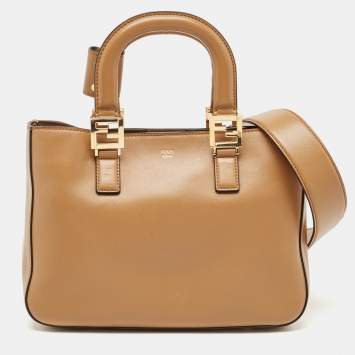 Pre Owned Fendi Brown Leather Small FF Glacier Tote