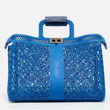 Pre Owned Fendi Blue Zucca Rubber Forty8 Basket Tote