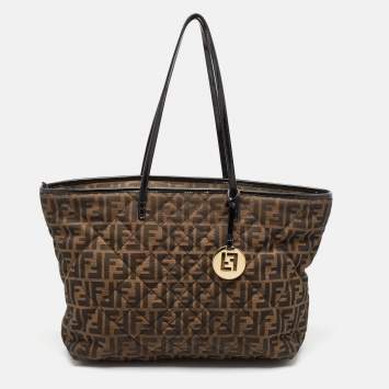 Pre Owned Fendi Black/Tobacco Quilted Zucca Fabric and Patent Leather Roll Tote