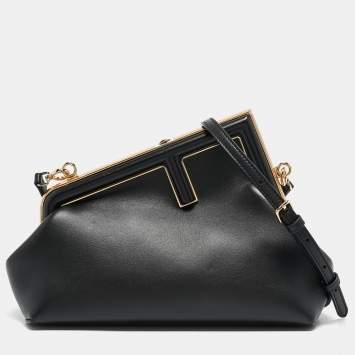 Pre Owned Fendi Black Leather Small First Clutch Bag