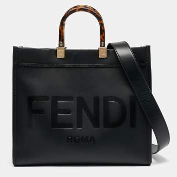Pre Owned Fendi Black Leather Medium Sunshine Shopper Tote