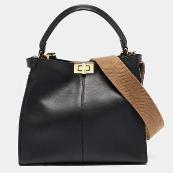 Pre Owned Fendi Black Leather Medium Peekaboo X-Lite Top Handle Bag