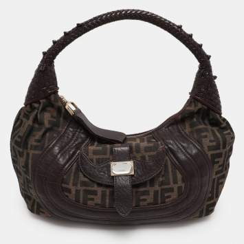Pre Owned Fendi Brown Zucca Canvas and Leather Spy Hobo 