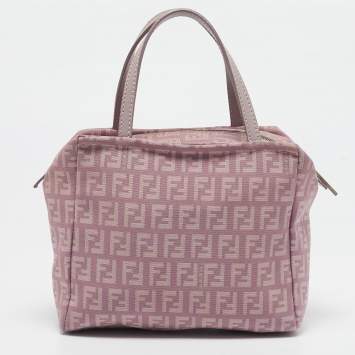 Pre Owned Fendi Purple Zucchino Canvas and Leather Satchel