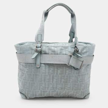 Pre Owned Fendi Light Blue Nylon Tote