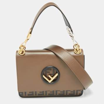 Pre Owned Fendi Brown/Black Zucca Embossed Leather Kan I F Top Handle Bag