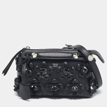 Pre Owned Fendi Black Leather Mini Flowerland By The Way Crossbody Bag