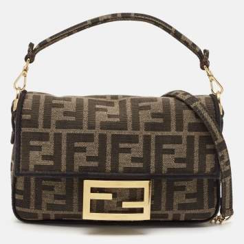 Pre Owned Fendi Tobacco FF Canvas Mini Baguette Bag