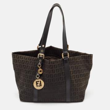 Pre Owned Fendi Black Zucchino Canvas and Leather Superstar Shopper Tote