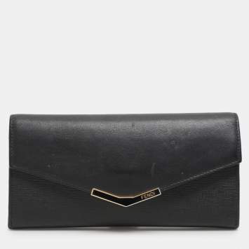 Pre Owned Fendi Black Leather 2Jours Continental Wallet