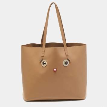 Pre Owned Fendi Beige Leather Hypnoteyes Shopping Tote