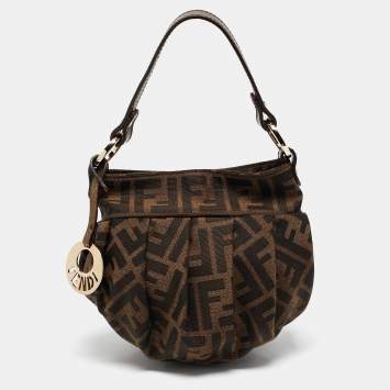 Pre Owned Fendi Tobacco Zucca Canvas Mini Chef Hobo