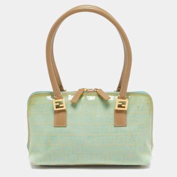 Pre Owned Fendi Blue/Tan Zucchino Vinyl Satchel