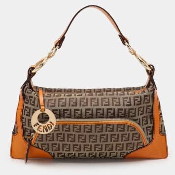 Pre Owned Fendi Beige/Orange Zucchino Canvas Chef Shoulder Bag