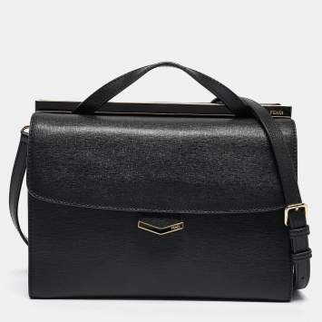 Pre Owned Fendi Black Leather Small Demi Jour Top Handle Bag