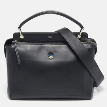 Pre Owned Fendi Black Leather Dotcom Top Handle Bag