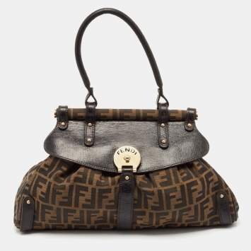 Pre Owned Fendi Tobacco Zucca Canvas and Leather Magic Bag