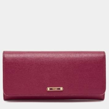 Pre Owned Fendi Magenta Leather Crayons Continental Wallet