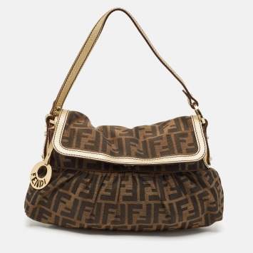 Pre Owned Fendi Tobacco/Gold Zucca Canvas Small Chef Shoulder Bag
