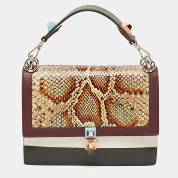 Pre Owned Fendi Multicolor Leather and Python Medium Kan I Top Handle Bag