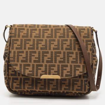 Pre Owned Fendi Tobacco Zucca Canvas Flap Crossbody Bag