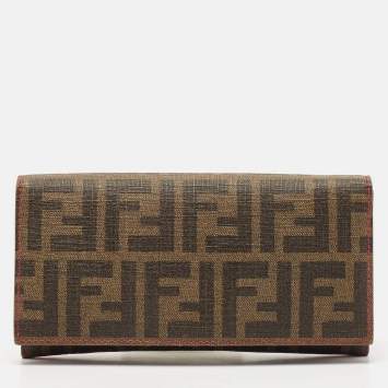 Pre Owned Fendi Tobacco Zucca Coated Canvas Continental Wallet