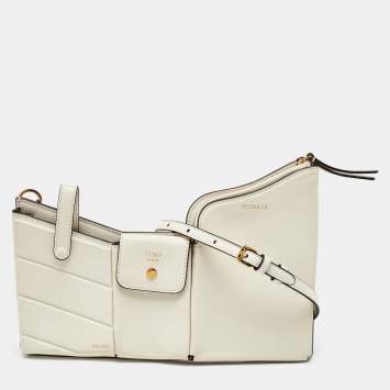 Pre Owned Fendi White Leather Business 3 Pocket Mini Crossbody Bag