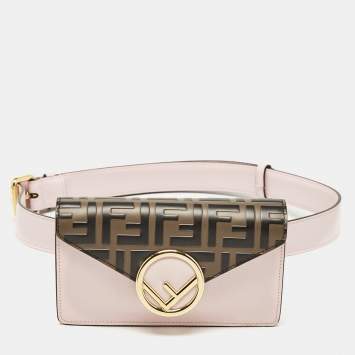Pre Owned Fendi Light Pink/Tobacco Zucca Leather Kan I F Convertible Belt Bag