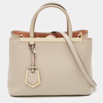 Pre Owned Fendi Light Grey Leather Small 2Jours Tote