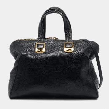 مملوكة مسبقًا Fendi Black Pebbled Leather Large Chameleon Satchel