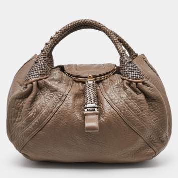 Pre Owned Fendi Grey Textured Leather Spy Hobo