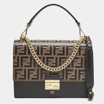 Pre Owned Fendi Brown/Black FF Embossed Leather Kan U Shoulder Bag
