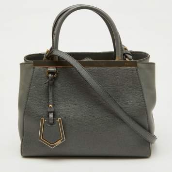 Pre Owned Fendi Grey Leather Small 2Jours Tote