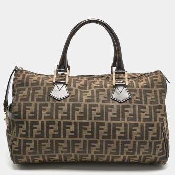 Pre Owned Fendi Tobacco Zucca Canvas Boston Boston Bag