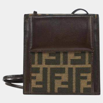 Pre Owned Fendi Brown Zucca Pattern Leather Wallet Bag