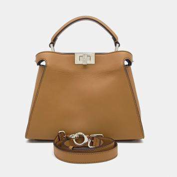 Pre Owned Fendi Brown Leather Peekaboo Essentially Mini Bag