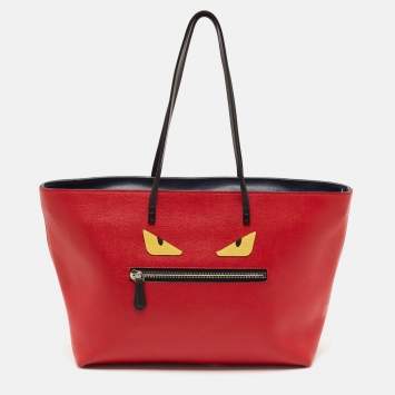 Pre Owned Fendi Red Leather Monster Roll Tote