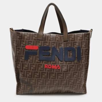 Pre Owned Fendi x Fila Brown Zucca Coated Fabric Large FF 1974 Mania Shopping Tote