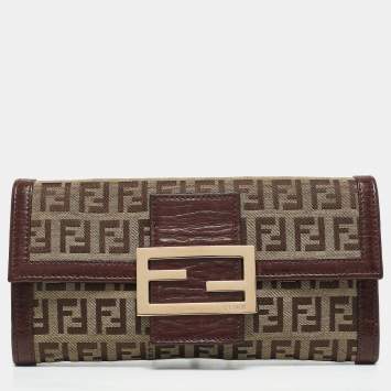 Pre Owned Fendi Beige/Brown Zucchino Canvas and Leather Forever Flap Continental Wallet